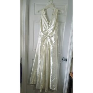 Off white V neck & V back bridal gown/prom dress